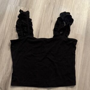 Black Ruffled Strap Women's Top